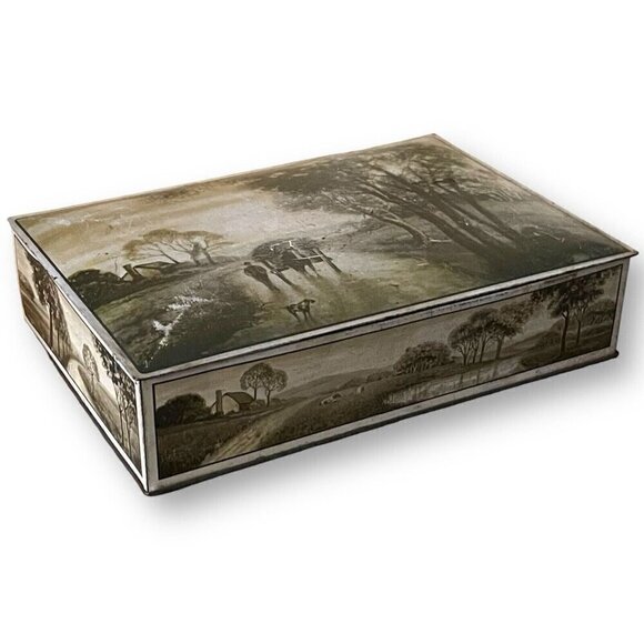 Vintage 1920s Uneeda Biscuit Tin NBC Nabisco Crackers Hinged Large Pastoral Farm - Picture 1 of 16